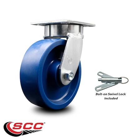 Service Caster 6 Inch Kingpinless Solid Poly Wheel Swivel Caster with Swivel Lock SCC SCC-KP30S620-SPUR-BSL